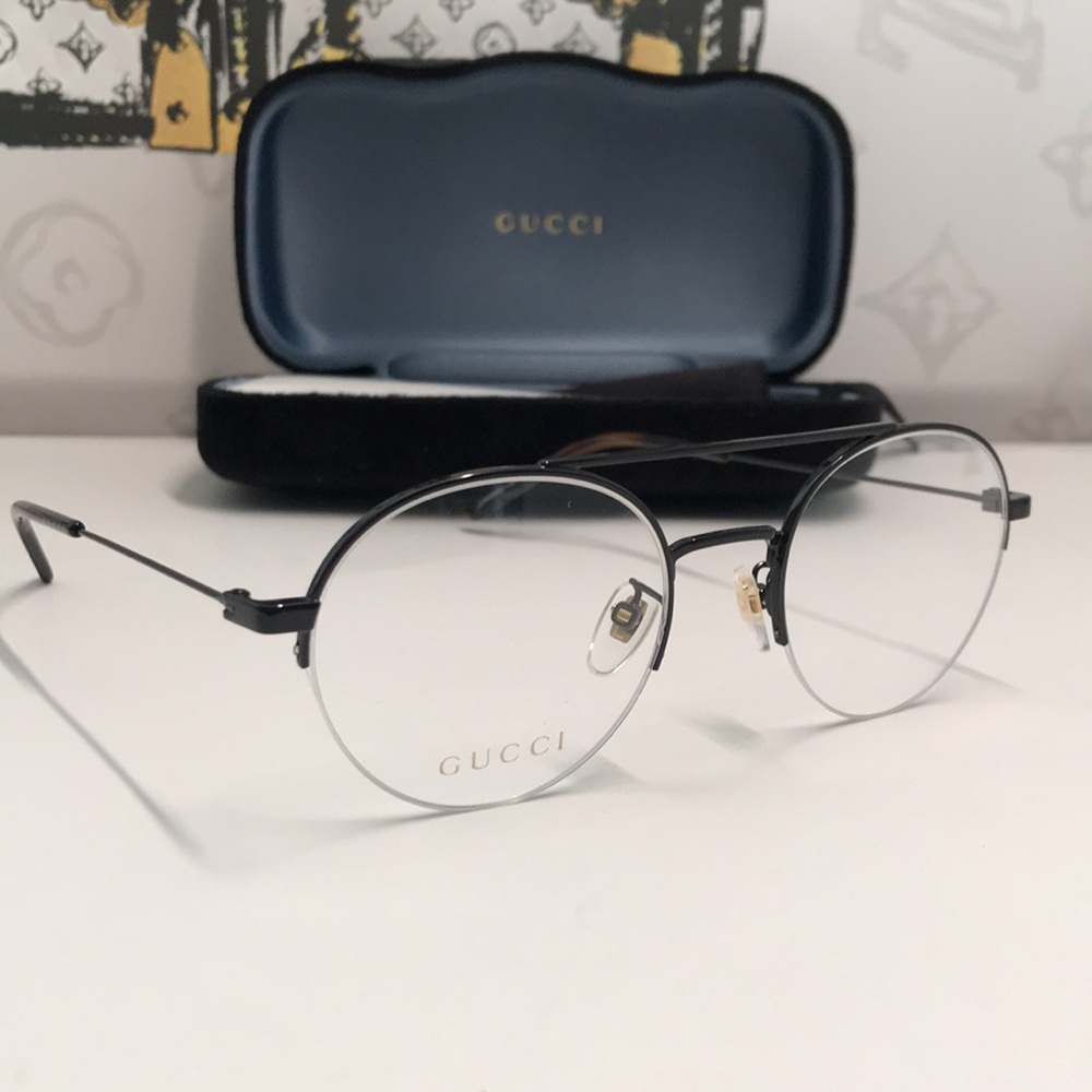 Authentic Gucci GG0682O 001 Eyeglasses – Black Semi-Rimless Round Frame - Picture 1 of 12